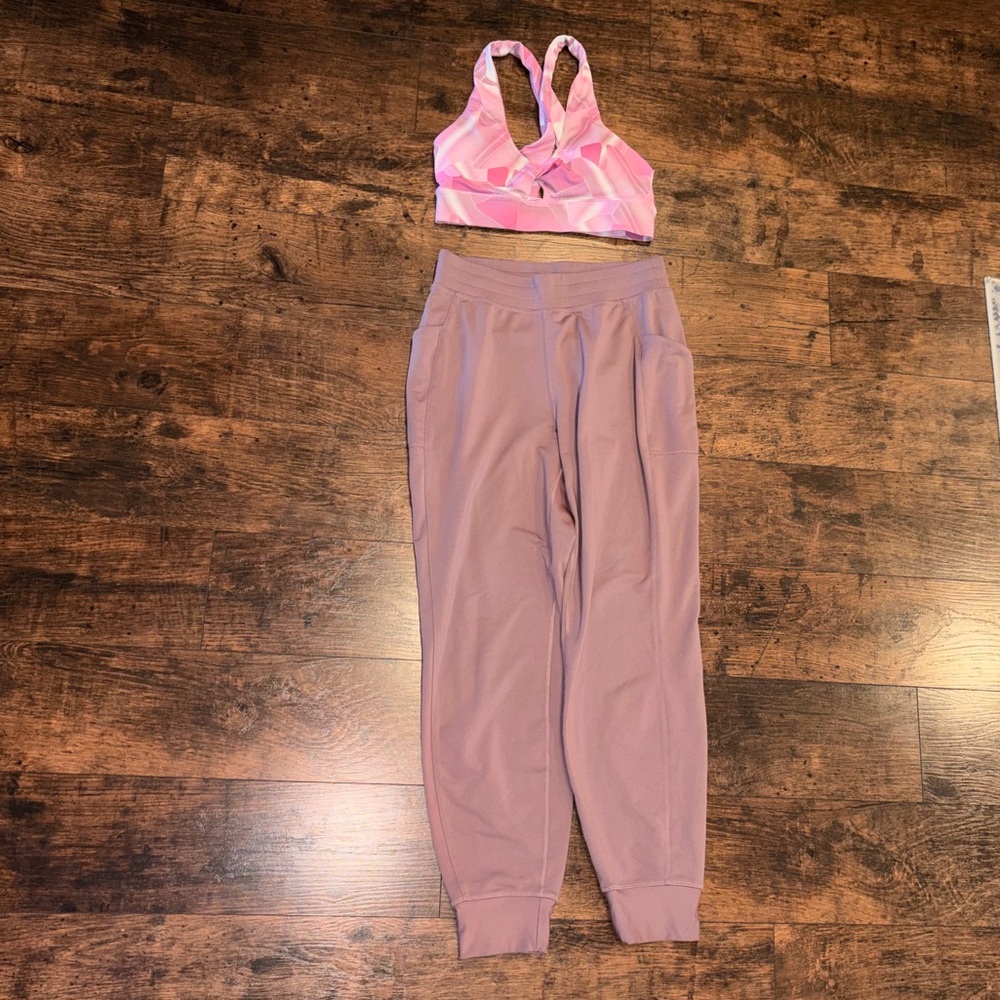 Fabletics Pink and Purple Jogger Pants and Sports Bra